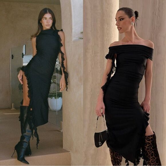 Fanci Club Dresses & Skirts - Fanci Club The Assassin Midi Black Off-Shoulder Size S